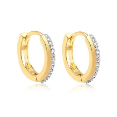 Imagem de Brinco Argola Click Grande Pedras Zircônia Folheado A Ouro - Radhau Jo