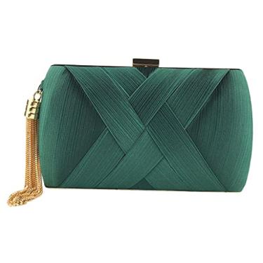 Imagem de Milageto Elegante bolsa de noite com borla de seda feminina bolsa clutch para, verde escuro, 20 x 8 x 12 cm