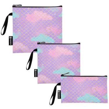 Imagem de Bolsa de lanche lavável rosa pastel roxa sereia e sacos de sanduíche, reutilizável, bolsa de armazenamento de alimentos com zíper para escola, piquenique, trabalho, viagem (conjunto de 3: P/M/G)