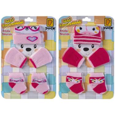 Imagem de Kit 2 Conjuntos Touca Luva e Meia Bebê Recém-Nascido Enxoval Menina - 