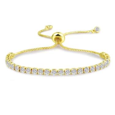 Imagem de Pulseira feminina banhada a ouro branco, fecho deslizante ajustável de zircônia cúbica, joia moderna, presente de casamento, Adjustable, Pedra, Sem Pedra Preciosa