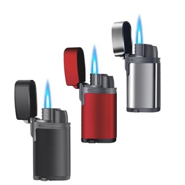 Imagem de Pacote com 3 isqueiros de butano, isqueiro de chama de jato único, ajustável e recarregável, isqueiro de bolso para homens e mulheres (sem gás)