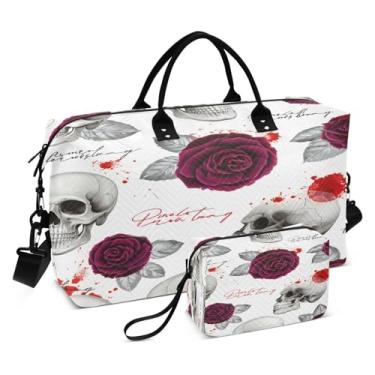 Imagem de CEBUGI Skulls Bolsa esportiva acolchoada para mulheres, grande, bolsa de viagem de fim de semana, bolsas hospitalares para trabalho de parto e parto