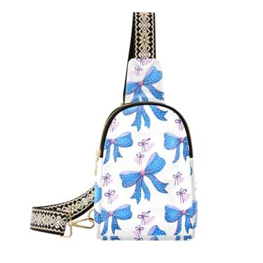 Imagem de CEBUGI Blue Bows pequena bolsa tiracolo feminina de couro, pochete transversal para trilhas, viagens ao ar livre