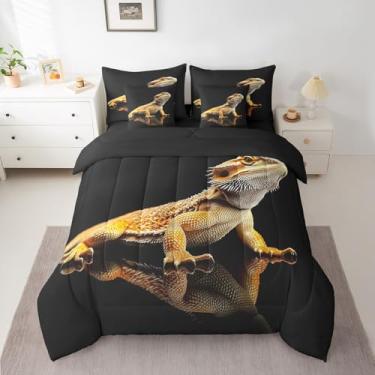 Imagem de Conjunto de edredom de dragão barbudo, 7 peças, solteiro, lagarto selvagem, para crianças, animais selvagens, mulheres, homens, decoração ultramacia, conjunto de cama com edredom, lençóis, fronhas e