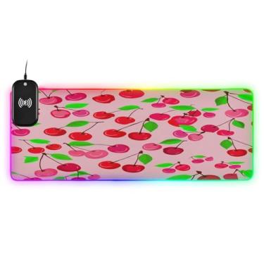 Imagem de CEBUGI Mouse pad de carregamento sem fio Cherries 15 W rápido para jogos com 14 iluminação LED RGB para jogos, PC, laptop, mesa 90,9 x 39,9 cm