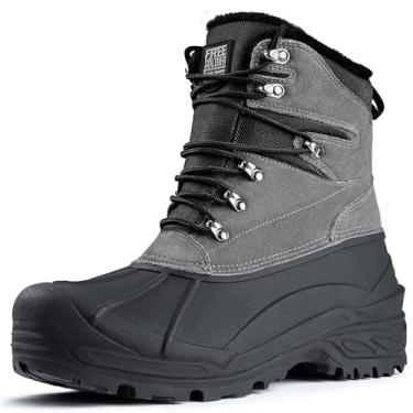 Imagem de FREE SOLDIER Botas de neve masculinas com forro de lã quente para esqui de inverno botas impermeáveis com isolamento térmico, Preto: cinza, 7