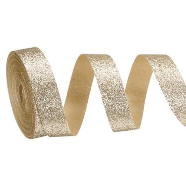 Imagem de PATIKIL Rolo de fita de glitter metálico, rolos de tecido de embrulho de presente de borda única para artesanato, buquê de casamento, festa de casamento, decoração de Natal, bege
