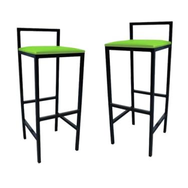 Imagem de Kit 2 Banqueta Alta Com Encosto Quadrada Estilo Industrial Cozinha Balcão Bar(Verde)