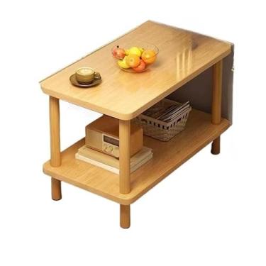 Imagem de Mesa Lateral para Canto do Sofá Mesa de Apoio Sala de Estar com Duas Prateleiras, Aparador Compacto para Moradores de Apartamentos Sala e Área de Jantar (Cor da madeira 60 * 40cm)