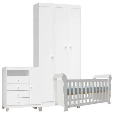 Imagem de Quarto de Bebê 3 Portas Ternura Baby com Berço Lara Branco Brilho - Incorplac