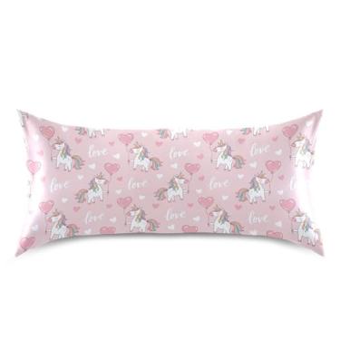 Imagem de Wassud Fronha de cetim para cabelo e pele com balões de coração de cavalo e coração para cabelo e pele, capas de travesseiro respiráveis tamanho king size com fecho de envelope