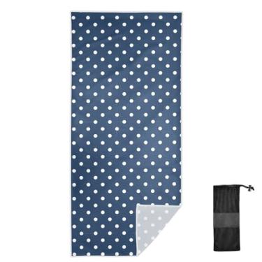 Imagem de Joitme Toalha azul marinho de bolinhas brancas, tamanho P, toalha de piscina, toalhas de praia resistentes à areia