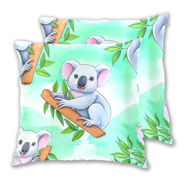 Imagem de Joitme Lindas capas de almofada de folhas verdes coalas conjunto de 2 capas de almofada de sofá divertido decoração de sala de estar, 45,7 x 45,7 cm, 2 peças