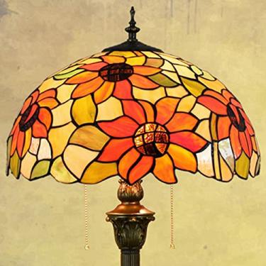 Imagem de Luminária de chão Tiffany com rosas, libélulas, uvas, girassóis e penas em vitral antigo, 2 lâmpadas, 40,6 x 40,6 x 162,6 cm (16 x 16 x 64 polegadas), ideal para sala de estar, quarto, escri