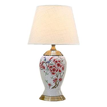 Imagem de Abajur de mesa 52 x 30 cm, estilo americano, em cerâmica, para decoração de sala de estar, com cúpula de tecido, iluminação interna, decoração criativa para casa, ideal para quarto ou mesa d