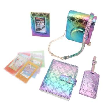 Imagem de Jiawu Conjunto de Capa Protetora para Câmera Instantânea Com álbum de Fotos Estiloso e Adesivos de Moldura para Entusiastas do Mini12 (Roxo Azul)