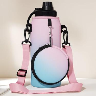 Imagem de Bolsa para garrafa de água de 850 g com alça de ombro ajustável e bolsa de moedas destacável - Pacote de hidratação transversal para caminhadas, academia, viagens, transporte leve com as mãos livres