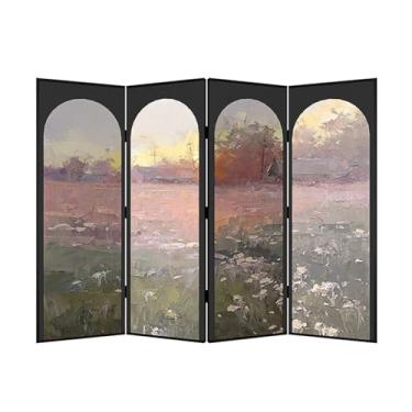 Imagem de Divisor de quarto, tela de privacidade de madeira com 4 painéis de 1,8 m de altura, divisória de parede com moldura de madeira para quarto ou escritório em casa (A)