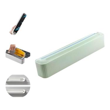 Imagem de Suporte Suspenso para Papel Filme com Cortador Integrado Verde Plástico ABS e Inox 36.5x7x6cm instalação em Armários