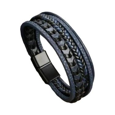Imagem de Pulseira Masculina Vintage De Couro Trançado Com Fivela Magnética De L