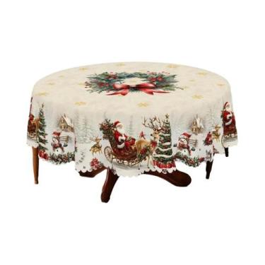 Imagem de Toalha De Mesa Vintage Estilo Fazenda Feliz Natal Com Padrão De Papai 