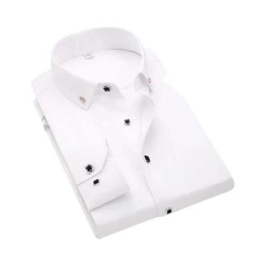 Imagem de Camisa Social Masculina Slim Fit De Manga Longa Com Botões Azul E Bran