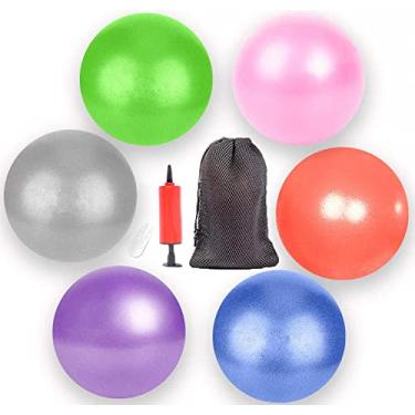 Imagem de HCFGUS Mini bola de ioga de pilates de 22 cm para ioga, treinamento de barra e fisioterapia - melhora o equilíbrio com bomba de enchimento (6 peças)