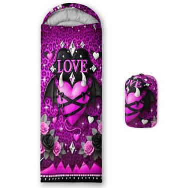 Imagem de QOOMO Sacos de dormir impermeáveis com estampa de leopardo roxo para adultos e crianças, sacos de dormir estampados para acampamento, clima quente e frio, leve, viagem e ao ar livre, equipamento de