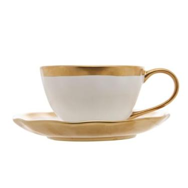 Imagem de Xícara De Chá Em Porcelana Branca Com Dourado Dubai 200ml Com Pires Delicado Chique (1, 200ml)