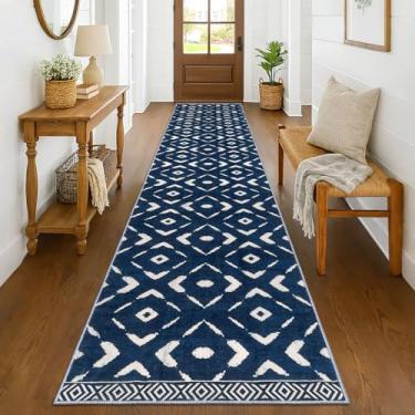 Imagem de KILOCOCO Tapete de corredor 6 x 35 cm para corredores tapete de corredor lavável antiderrapante tapete de lavanderia tapete de baixa pilha para quarto, cozinha, sala de estar, banheiro, boho, azul