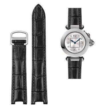Imagem de BKUANE 18 * 10 mm 20 * 12 mm Pulseira de couro bovino côncava marrom preto pulseira de couro de bezerro fivela dobrável para Cartier PASHA WSPA0009 pulseira de relógio (cor: fivela de prata preta, tamanho: 21,15 mm)