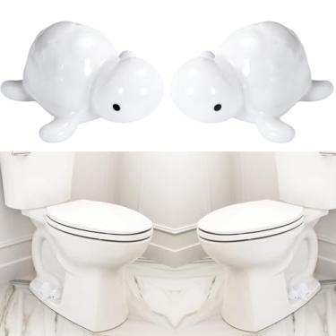 Imagem de Pacote com 2 tampas de parafuso de vaso sanitário, tampas decorativas de cerâmica para o fundo do vaso sanitário, animais fofos, decoração de casa de banho para fácil instalação, evite ferrugem