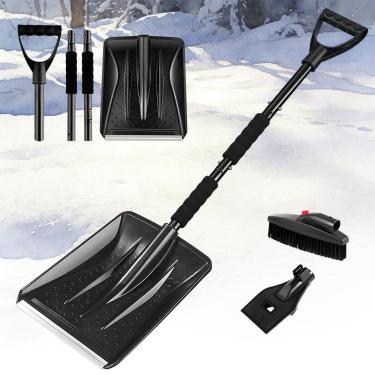 Imagem de KAFUX Pá de neve 3 em 1 para carro, nova pá de neve de emergência para portátil e removível, pás de neve de grande capacidade para garagem de carro, jardim, acampamento, remoção de neve, brinquedo de