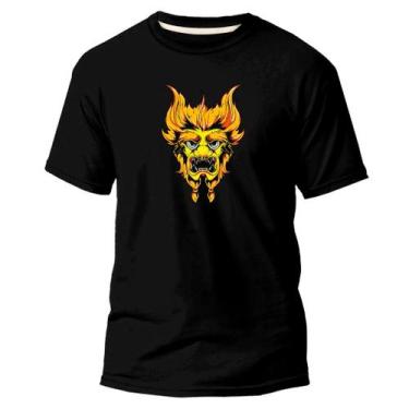 Imagem de Camiseta Basica Algodão Premium Estampada Dragão Japa - Pavesi, Preto,