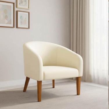 Imagem de Poltrona Sala Decorativa Stella Pé Madeira Trapézio Castanho Suede D03