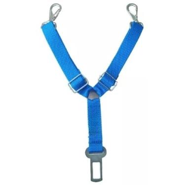 Imagem de Cinto Segurança Duplo Pet Cachorro Gato Animais de Estimação Ajustável, Proteção para Viagem com Pets(Azul)