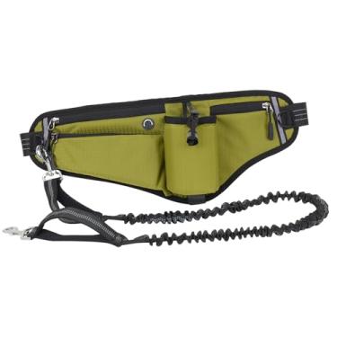 Imagem de CUOFYUNL Mãos Livres Coleira para Cachorro Pacote de Cintura Resistente à Água Noite Reflexiva Grande Capacidade para Caminhadas de Cachorro ao Ar Livre (Verde)