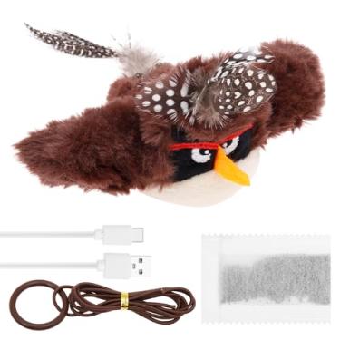 Imagem de Brinquedo de gato de pássaro voador, brinquedo de gatinho recarregável simulado para gatos em ambientes internos, brinquedos interativos para gatos com bolsa de erva-dos-gatos, asas batendo, pássaros