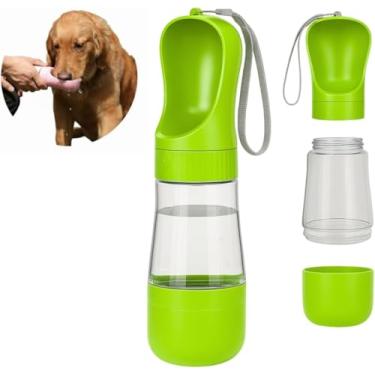 Imagem de Garrafa Pet Portátil 2 em 1 Garrafa de Agua Pet Bebedouro e Comedouro para Cachorro e Gato Anti-Vazamento Perfeita para Passeios Viagens e Caminhadas 320ml Água + 170ml Ração (Verde Claro)