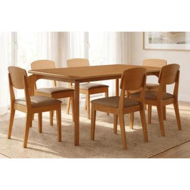 Imagem de Sala Jantar Mesa Londrina Tampo Curvo 180cm+6 Cadeiras Havana Naturale - Linho Capuccino - Rufato