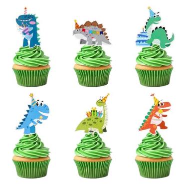 Imagem de 36 Unidades de Toppers de Cupcake Dinossauro, Enfeites Fofos para Cupcakes Dinossauro Decorações Festa Aniversário com Tema Lembrancinhas para Chá Bebê (6 Estilos)