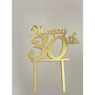 Imagem de Topo de bolo dourado premium feliz 30º aniversário, decoração de festa de acrílico Cheers to 30, número 30 palhetas de bolo, suprimentos de celebração de aniversário de aniversário de 30 anos com