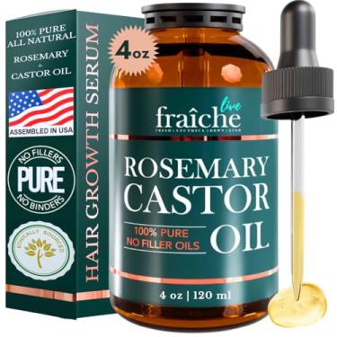 Imagem de Live Fraiche Óleo de rícino de alecrim para crescimento do cabelo, 113 g - Óleo de rícino prensado a frio e óleo de alecrim para cabelos danificados para reduzir a perda de cabelo