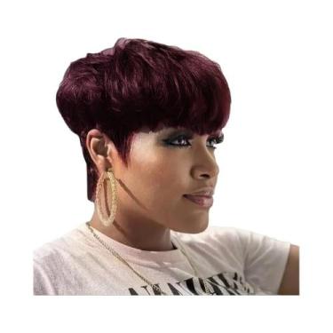 Imagem de Peruca Feminina Curta Estilo Pixie, Cabelo Humano Liso, Peruca Totalme
