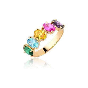 Imagem de Anel Pedras Coloridas Rainbow Ouro Puro 18k Maciço Ar500 - MAEHLER Art