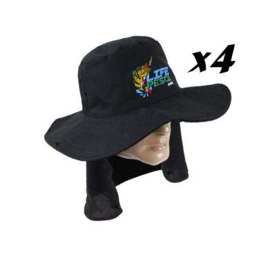 Imagem de Kit 4 Chapéus Com Protetor De Nuca LIFE PESCA - Várias Cores, Preto