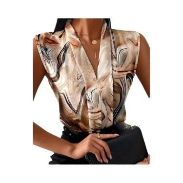 Imagem de Blusa sem mangas decote v feminino, top estampado, streetwear elegante