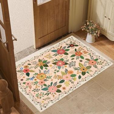 Imagem de GarveeHome Tapete de área 2x3 Boho Floral Pequeno Tapete Antiderrapante Tapete de Pelo Baixo para Entrada, Cozinha, Entrada Interna da Porta da Frente, Quarto das Crianças, Rosa