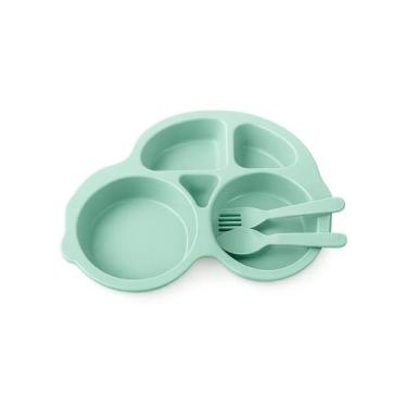 Imagem de Prato infantil formato carro com divisórias e talheres educativas cria